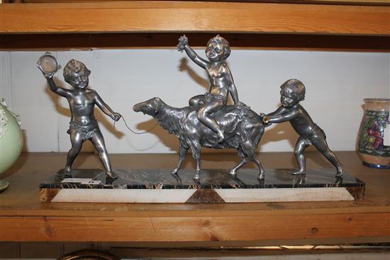 Spelter figure - 3 children & a goat